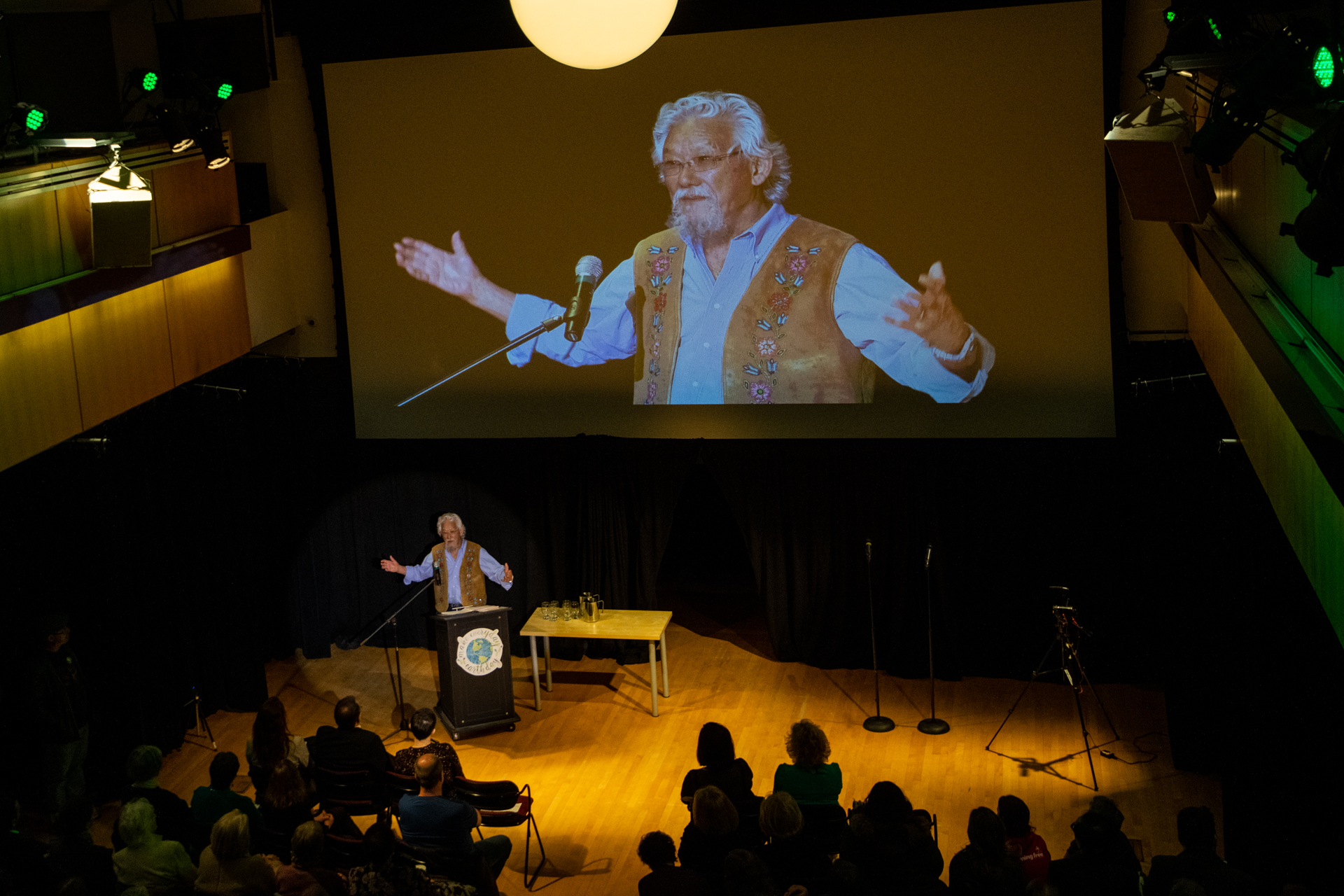 David Suzuki speaking at the Green Party gathering at the Lebovic Centre for Arts & Entertainment in Whitchurch-Stouffville, Ontario, Canada.